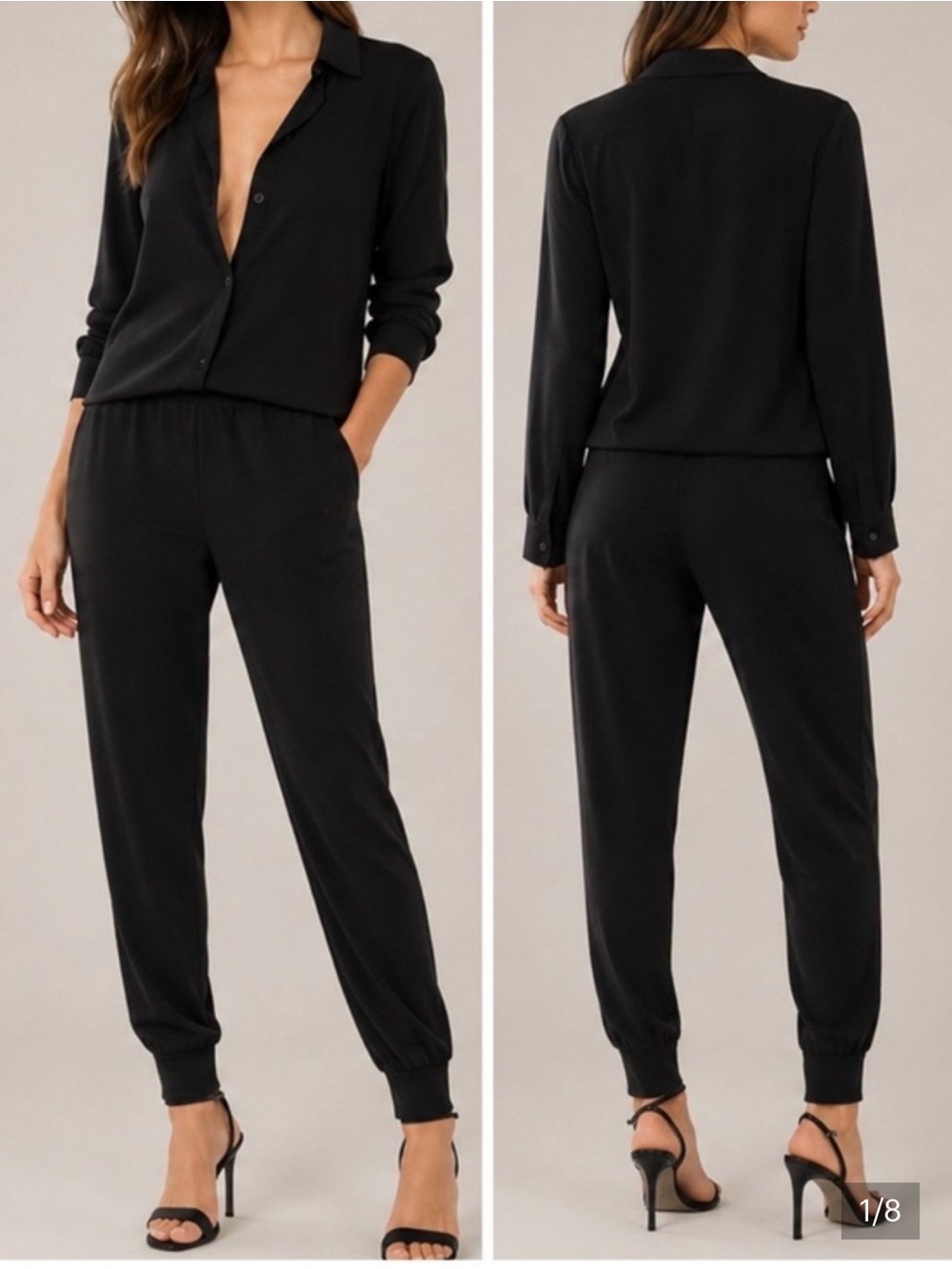 Monrow Black Relaxed Crepe Track Jumpsuit